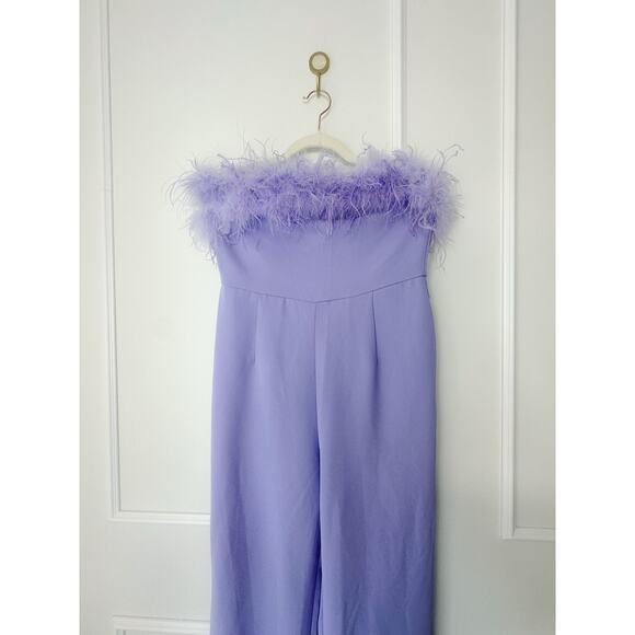 NWT Nasty Gal Feather Strapless Jumpsuit Lavender - Picture 9 of 12